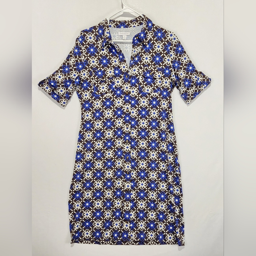 Charter Club Geometric Blue/White‎ Women's Dress Size M